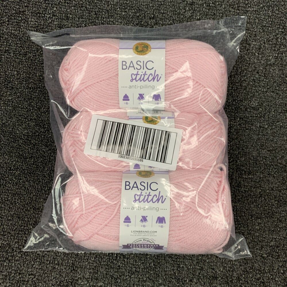 Lot Of 3 Lion Brand Basic Stitch Baby Pink Anti-Pilling Yarn 3.5oz 185yd Ea New